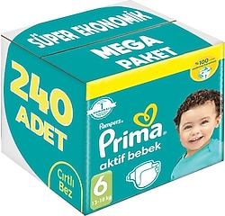 Prima Aktif 6 Numara Extra Large 40'lı 6 Adet Bebek Bezi