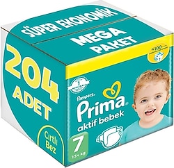 Prima Aktif 7 Numara XX Large 34'lü 6 Adet Bebek Bezi