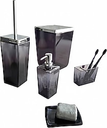 Primanova Biga 5'li Şeffaf Siyah Banyo Seti