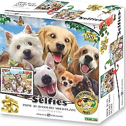 Prime 3D Köpek ve Kedi Selfie Çift Taraflı 100 Parça Puzzle 15052