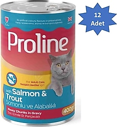 Proline Somonlu ve Alabalıklı 400 gr 12'li Yetişkin Konserve Kedi Maması