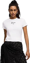 Puma Essentials Script 691760-02 Beyaz Kısa Kollu Bisiklet Yaka Kadın Tişört