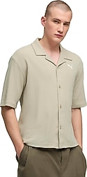 Puma Wardrobe Essentials 634363-61 Kısa Kollu Bej Erkek Gömlek
