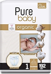 Pure Baby Organik Pamuklu 1 Numara Yenidoğan 64'lü 3 Adet Bebek Bezi