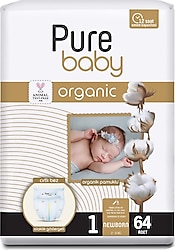 Pure Baby Organik Pamuklu 1 Numara Yenidoğan 64'lü Bebek Bezi