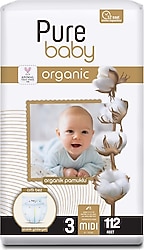 Pure Baby Organik Pamuklu 3 Numara Midi 56'lı 2 Adet Bebek Bezi