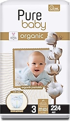 Pure Baby Organik Pamuklu 3 Numara Midi 56'lı 4 Adet Bebek Bezi