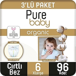 Pure Baby Organik Pamuklu 6 Numara XLarge 32'li 3 Adet Bebek Bezi
