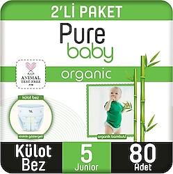 Pure Baby Organik Bambu Özlü 5 Numara Junior 80'li Külot Bez