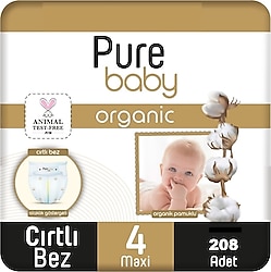 Pure Baby Organik Pamuklu 4 Numara Maxi 52'li 4 Adet Bebek Bezi