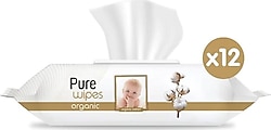Pure Baby Organik Pamuklu 90 Yaprak 12'li Paket Islak Havlu