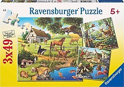 Ravensburger Kır Evi ve Hayvanlar 3x49 Parça Puzzle 092659