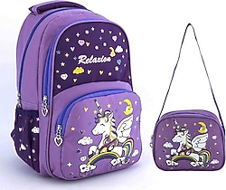 Relaxion 1340-14 Unicorn Desenli Beslenme + İlkokul Sırt Çantası
