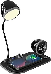 S-link SL-CW21 15 W Kablosuz Şarjl Cihazlı Saatli Siyah Masa Lambası