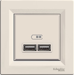 Schneider EPH2700223 Asfora Krem Çerçeveli İkili USB Priz
