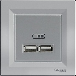 Schneider EPH2700261 Asfora Alüminyum Çerçeveli İkili USB Priz