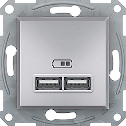 Schneider EPH2700261 Asfora Alüminyum Çerçevesiz İkili USB Priz