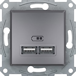 Schneider EPH2700262 Asfora Çelik Çerçevesiz İkili USB Priz