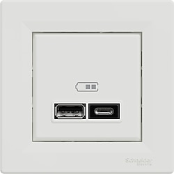 Schneider EPH2700321 Beyaz 2 Çıkışlı Type C + Type A Çerçeveli USB Şarj Prizi