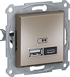 Schneider EPH2700369 Bronz 2 Çıkışlı Type C + Type A Çerçeveli USB Şarj Prizi