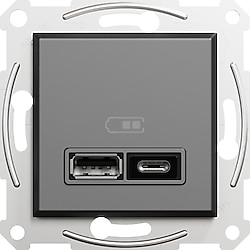 Schneider EPH2700371 Antrasit 2 Çıkışlı Type C + Type A USB Çereçevesiz Şarj Prizi
