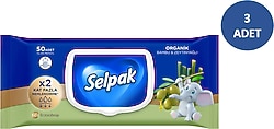 Selpak Organik Bambu ve Zeytinyağlı 50 Yaprak 3'lü Paket Islak Mendil