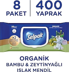 Selpak Organik Bambu ve Zeytinyağlı 50 Yaprak 8'li Paket Islak Mendil
