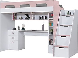 Setay Mobilya Troya Pembe Kitaplıklı Çalışma Masalı Ranza