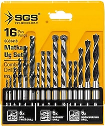 Sgs 1418 Ahşap Metal Beton 16 Parça Matkap Ucu Seti