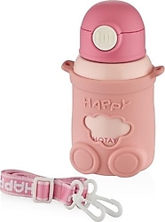 Shotay Happy Everyday ST-8816 Pembe 480 ml Pipetli Çelik Termos Matara