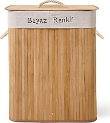 Simple Living 80 lt Örme Çift Hazneli Bambu Çamaşır Sepeti