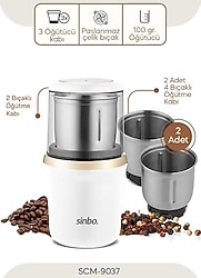 Sinbo SCM-9037 Şarjlı Beyaz Krom Baharat ve Kahve Öğütücü