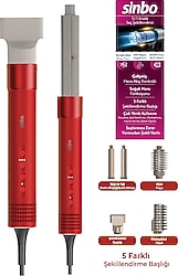 Sinbo SHD-1760 5in1 Kırmızı Saç Şekillendirme Seti