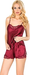 Sistina 281 Saten Bordo Babydoll Şortlu Takım
