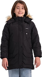 Slazenger Camron Kapüşonlu Siyah Çocuk Mont