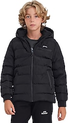 Slazenger Captain Kapüşonlu Siyah Çocuk Şişme Mont