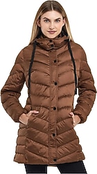 Slazenger Gwen ST23JK019-333 Kapüşonlu Taba Kadın Şişme Mont