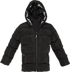 Slazenger Neons Kapüşonlu Siyah Çocuk Şişme Mont