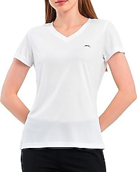 Slazenger Rive Beyaz Kısa Kollu V Yaka Kadın Tişört