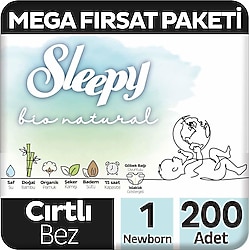 Sleepy Bio Natural 1 Numara Yenidoğan 200'lü Bebek Bezi
