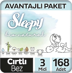 Sleepy Bio Natural 3 Numara Midi 168'li Bebek Bezi