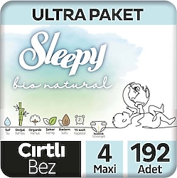 Sleepy Bio Natural 4 Numara Maxi 192'li Ultra Paket Bebek Bezi