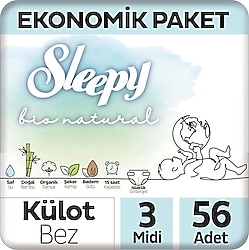 Sleepy Bio Natural 3 Numara Midi 56'lı Külot Bez