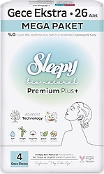 Sleepy Bio Natural Premium Plus 4 Gece Ekstra 26'lı Hijyenik Ped
