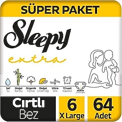 Sleepy Extra Günlük Aktivite 6 Numara XL 64'lü Bebek Bezi