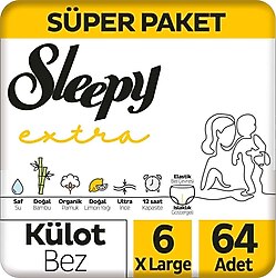 Sleepy Extra Günlük Aktivite 6 Numara X Large 32'li 2 Adet Külot Bez