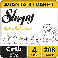 Sleepy Extra Günlük Aktivite 4 Numara Maxi 208'li Bebek Bezi