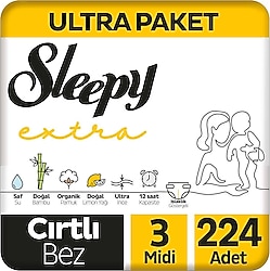 Sleepy Extra Günlük Aktivite Ultra Paket 3 Numara Midi 224'lü Bebek Bezi