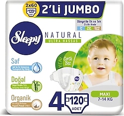 Sleepy Natural 4 Numara Maxi 120'li Jumbo Bebek Bezi
