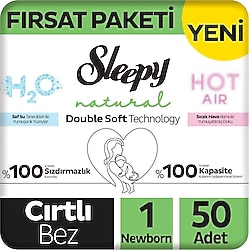 Sleepy Natural Double Soft 1 Numara Yenidoğan 50'li Bebek Bezi